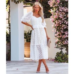 CELESTINA POLKADOT PEPLUM MIDI DRESS NWOT